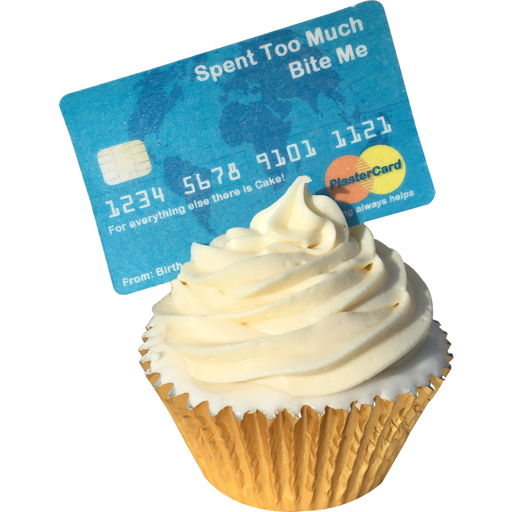 Pack of 6 full sized tasty edible Pre-Cut wafer credit / debit card decorations / toppers - Plastercard - Plastercard toppers (not Mastercard!)