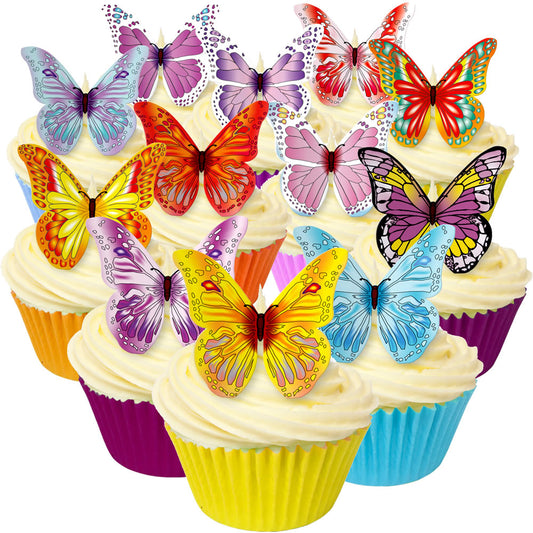 Pack of 12 beautiful pre-cut mixed edible wafer butterflies