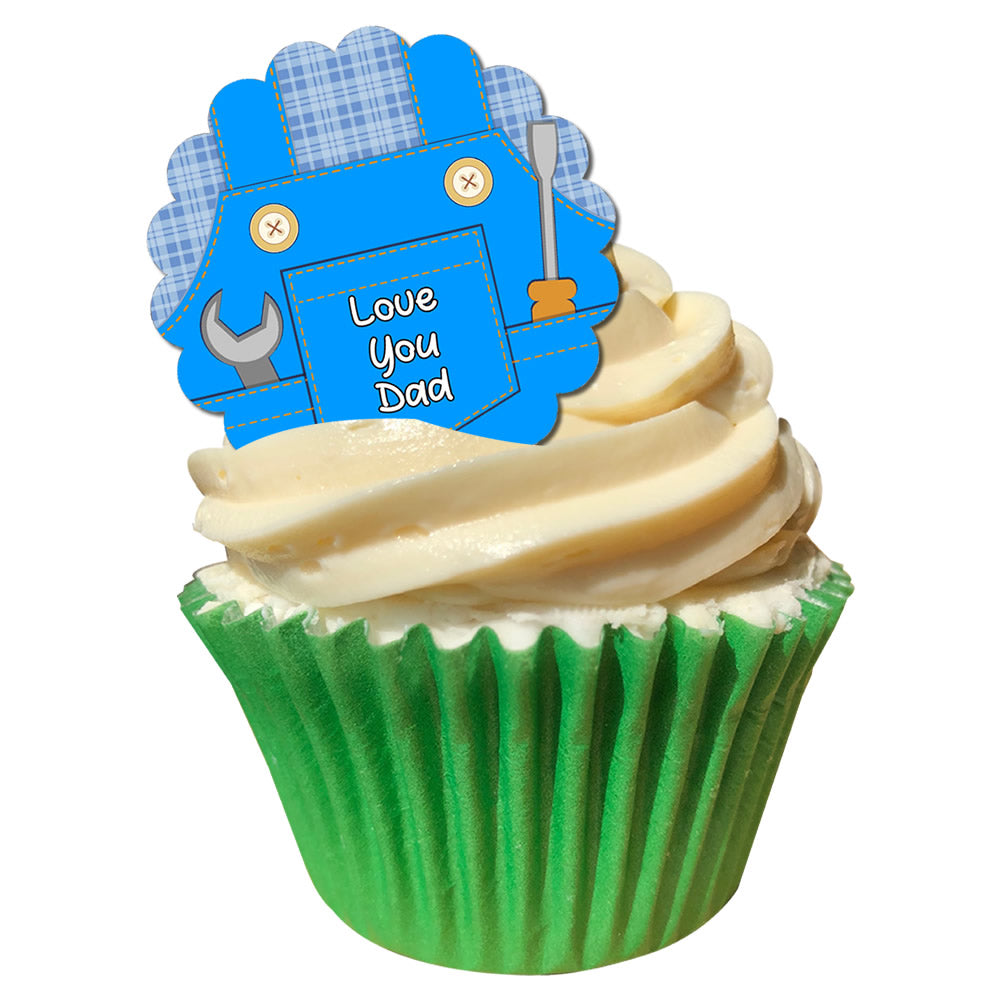 "Love You Dad" Blue Overalls Edible Cake Topper (Pack of 12)”