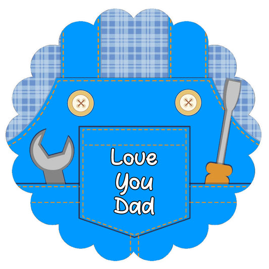 "Love You Dad" Blue Overalls Edible Cake Topper (Pack of 12)”