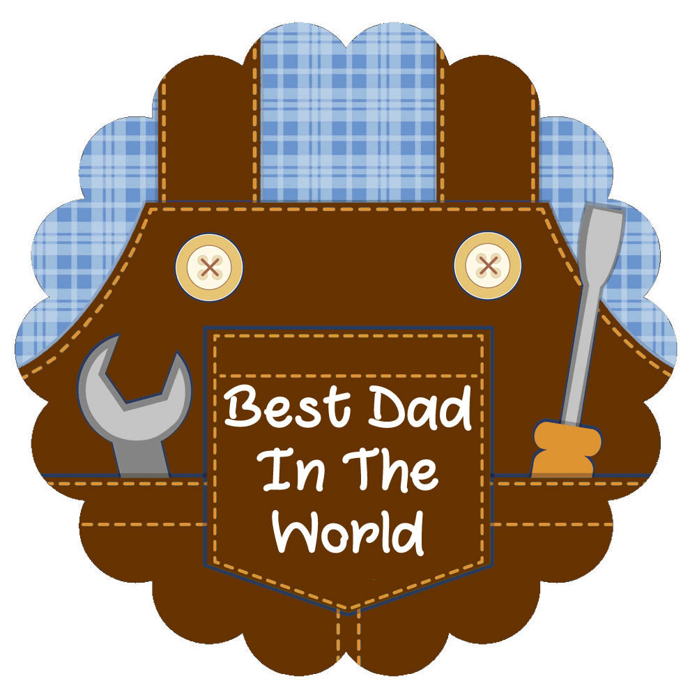 "Best Dad In The World" Brown Overalls Edible Cake Topper (Pack of 12)