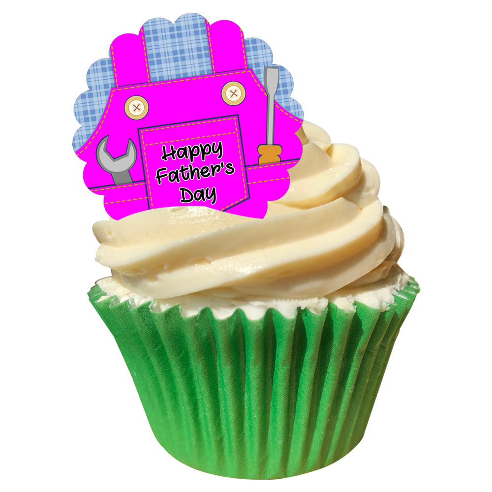 "Happy Fathers Day" Pink Overalls Edible Cake Topper (Pack of 12)