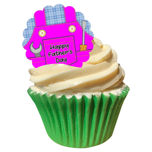 "Happy Fathers Day" Pink Overalls Edible Cake Topper (Pack of 12)