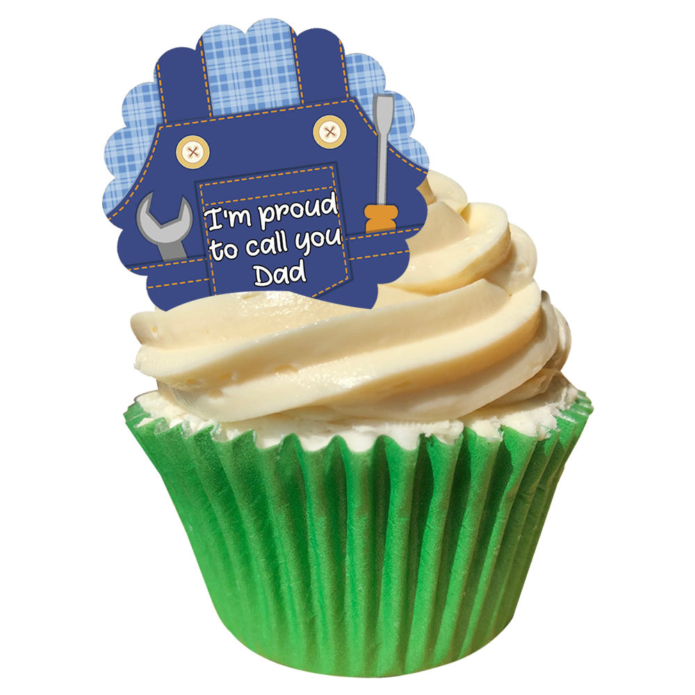 "I'm PROUD to call you DAD" Purple Overalls Edible Cake Topper (Pack of 12)