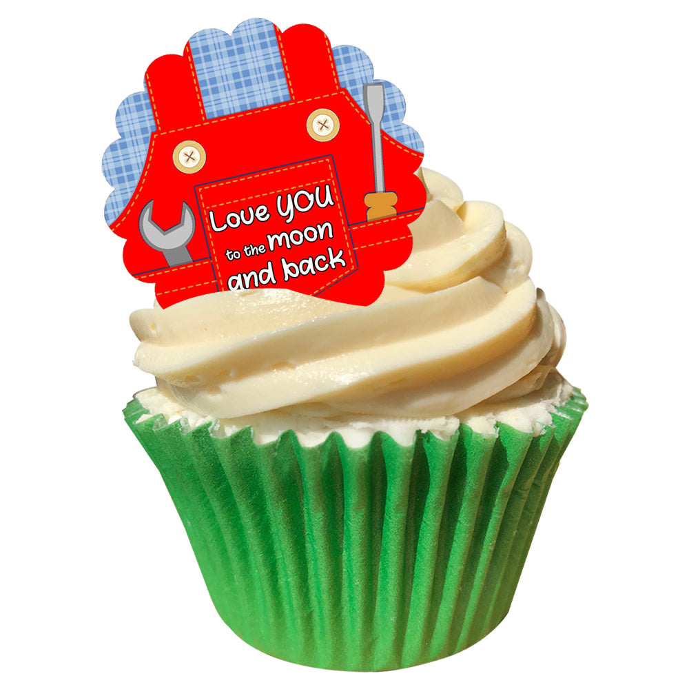 "Love YOU to the Moon & Back" Red Overalls Edible Cake Topper (Pack of 12)