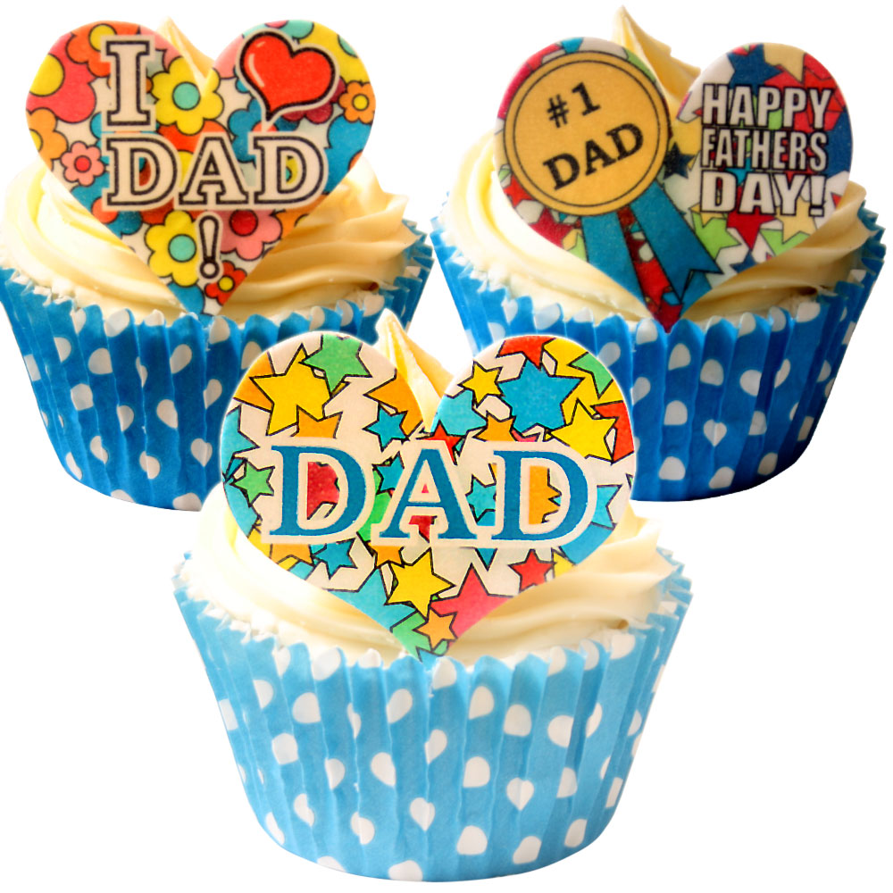 Pack of 12 pre-cut EDIBLE Heart Wafer Decorations for Fathers Day - Dad Hearts 201-283 By CDA Products