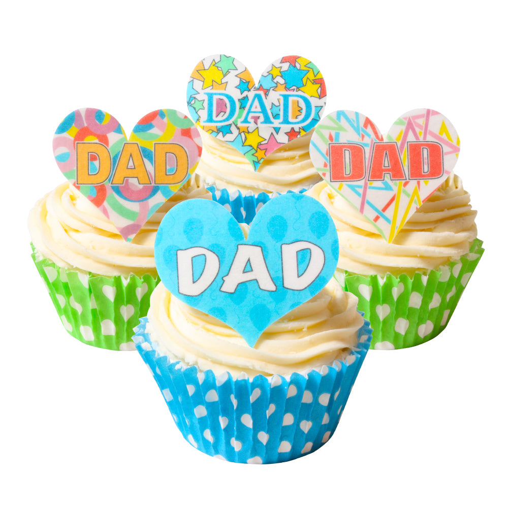 Pack of 12 pre-cut EDIBLE Dad Heart Wafer Decorations - 201-284 By CDA Products
